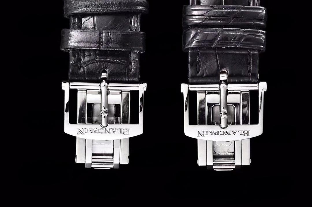 Gerçek-replika karşılaştırması: OM Factory V3 versiyonu Blancpain 6654 tam takvim ay evreli replika saat — 17. fotoğraf