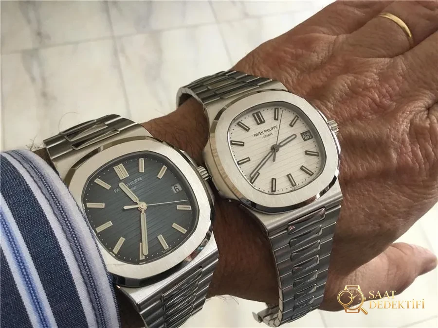 Gerçek-replika karşılaştırması: PPF Factory beyaz kadranlı Nautilus V2 versiyon replika saatin orijinal Patek Philippe 5711 mavi kadranlı ile karşılaştırma incelemesi - Kasa Profili ve Kurma Kolu İncelemesi