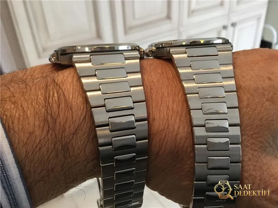 Gerçek-replika karşılaştırması: PPF Factory beyaz kadranlı Nautilus V2 versiyon replika saatin orijinal Patek Philippe 5711 mavi kadranlı ile karşılaştırma incelemesi - Bilezik, Toka ve Klips Mekanizması