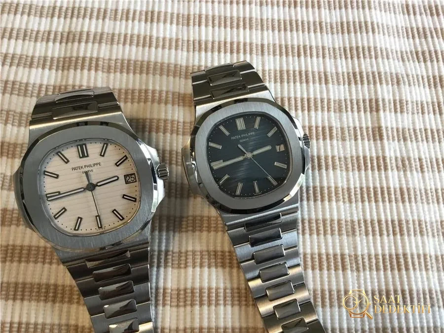 Gerçek-replika karşılaştırması: PPF Factory beyaz kadranlı Nautilus V2 versiyon replika saatin orijinal Patek Philippe 5711 mavi kadranlı ile karşılaştırma incelemesi - Makro Kadran ve İndeks İşçiliği