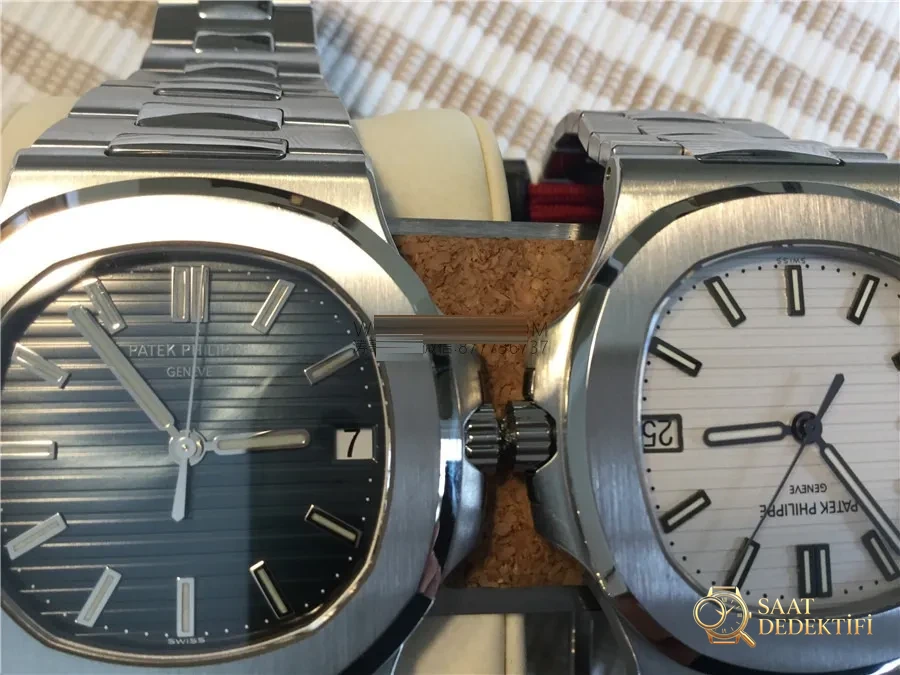Gerçek-replika karşılaştırması: PPF Factory beyaz kadranlı Nautilus V2 versiyon replika saatin orijinal Patek Philippe 5711 mavi kadranlı ile karşılaştırma incelemesi - Yan Profil ve Kordon Bağlantısı