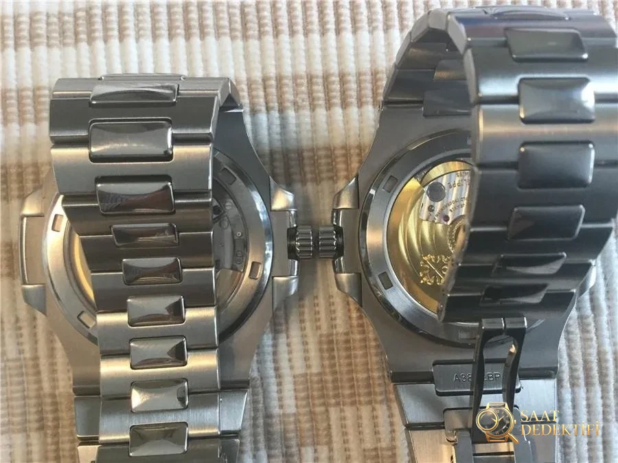 Gerçek-replika karşılaştırması: PPF Factory beyaz kadranlı Nautilus V2 versiyon replika saatin orijinal Patek Philippe 5711 mavi kadranlı ile karşılaştırma incelemesi - Balans Çarkı ve Zemberek Aksamı