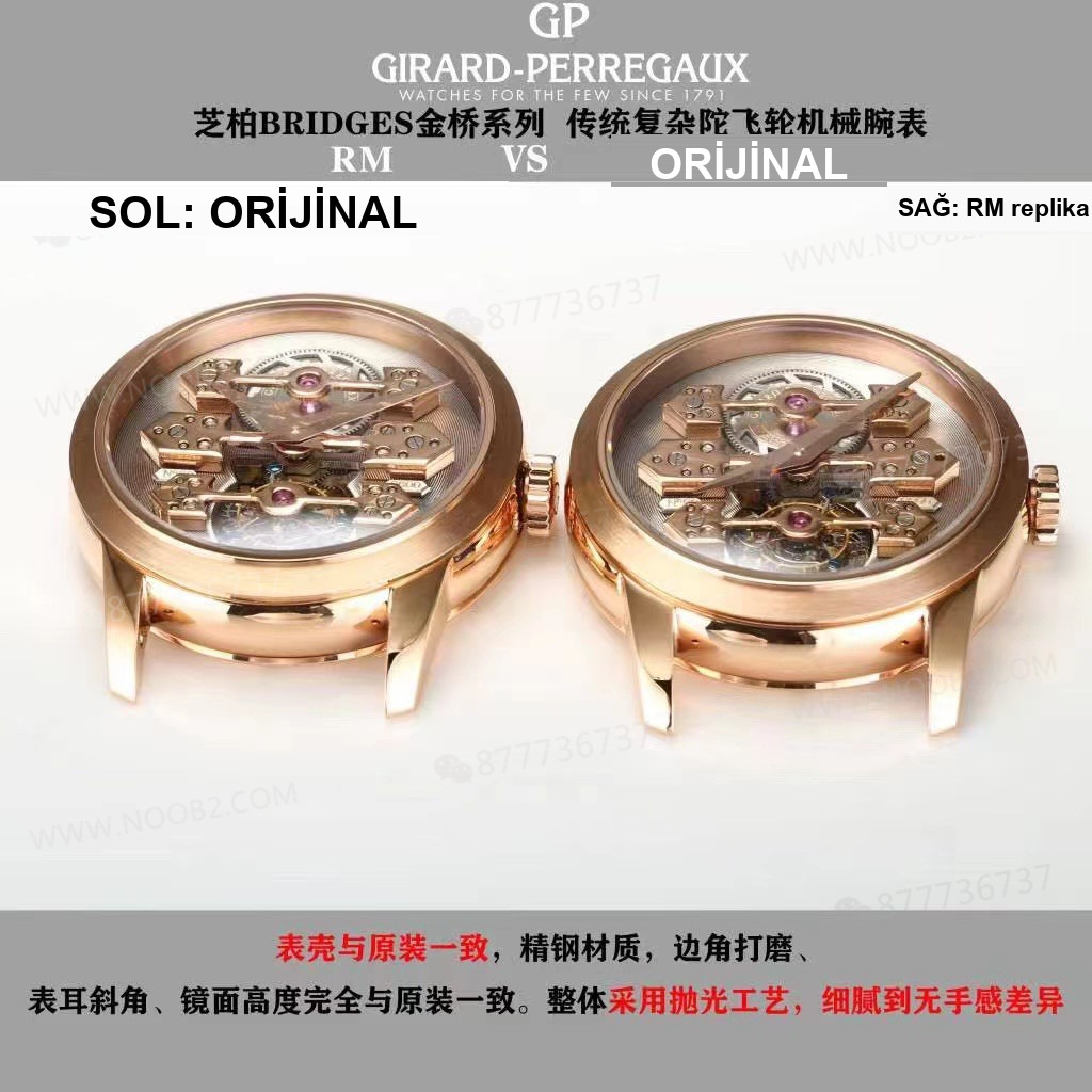 Gerçek-replika karşılaştırması: RM Factory Girard-Perregaux Bridges 99193 tourbillon replika saat incelemesi — 2. fotoğraf