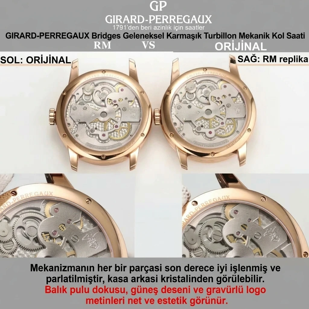 Gerçek-replika karşılaştırması: RM Factory Girard-Perregaux Bridges 99193 tourbillon replika saat incelemesi - Kasa Profili ve Kurma Kolu İncelemesi