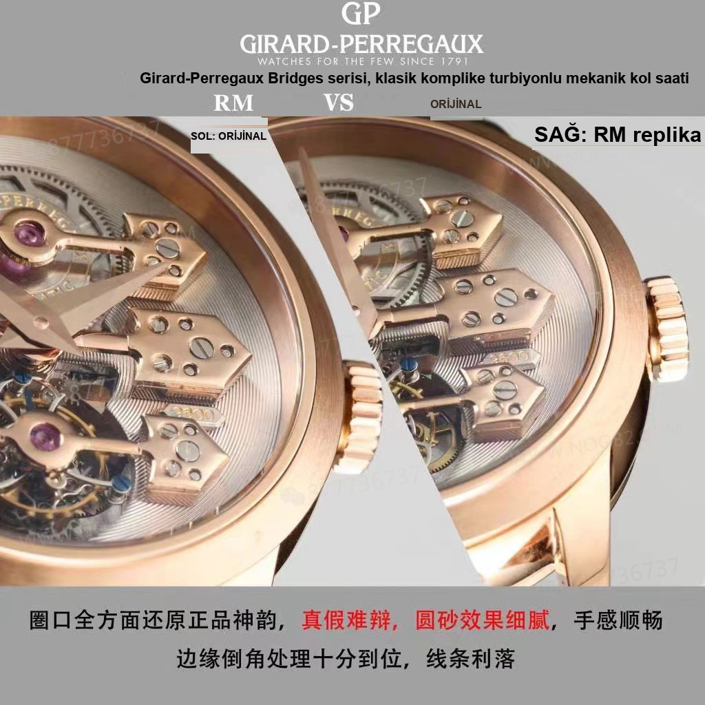 Gerçek-replika karşılaştırması: RM Factory Girard-Perregaux Bridges 99193 tourbillon replika saat incelemesi — 5. fotoğraf