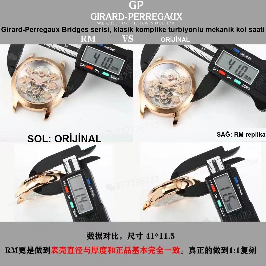 Gerçek-replika karşılaştırması: RM Factory Girard-Perregaux Bridges 99193 tourbillon replika saat incelemesi — 10. fotoğraf