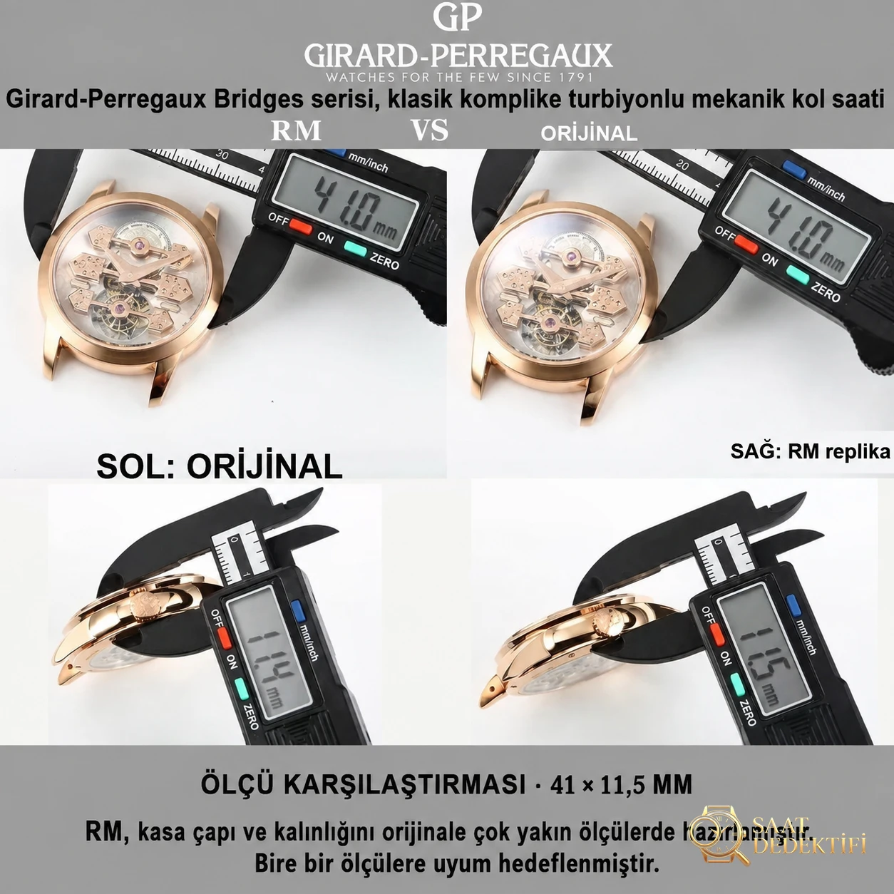 Gerçek-replika karşılaştırması: RM Factory Girard-Perregaux Bridges 99193 tourbillon replika saat incelemesi - Mekanizma Zemberek ve Balans Detayı