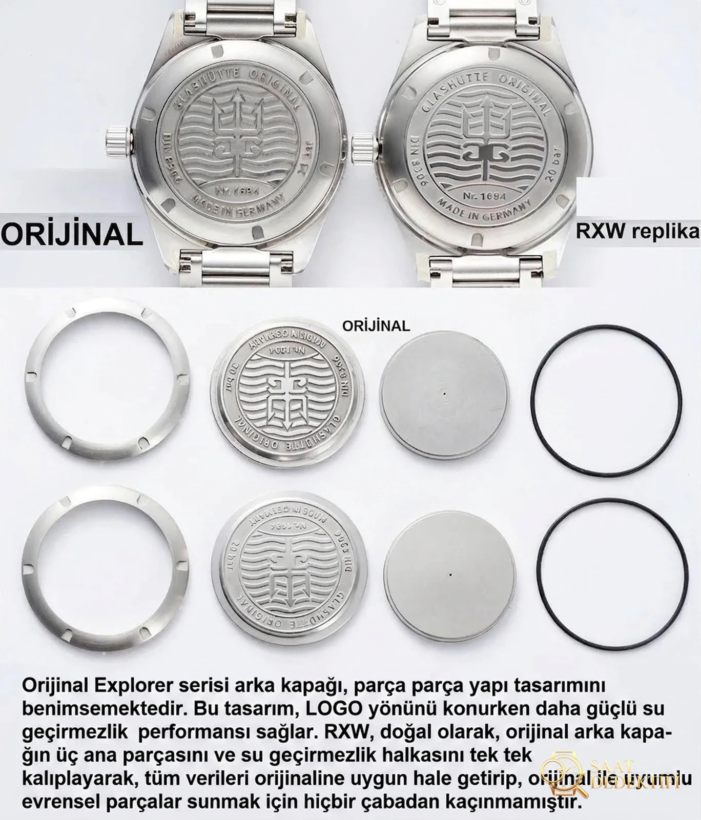 Gerçek-replika karşılaştırması: RXW Factory Glashütte Original açılım serisi, İsviçre SW200 mekanizmalı - Arka Kapak ve Mekanizma Detayı