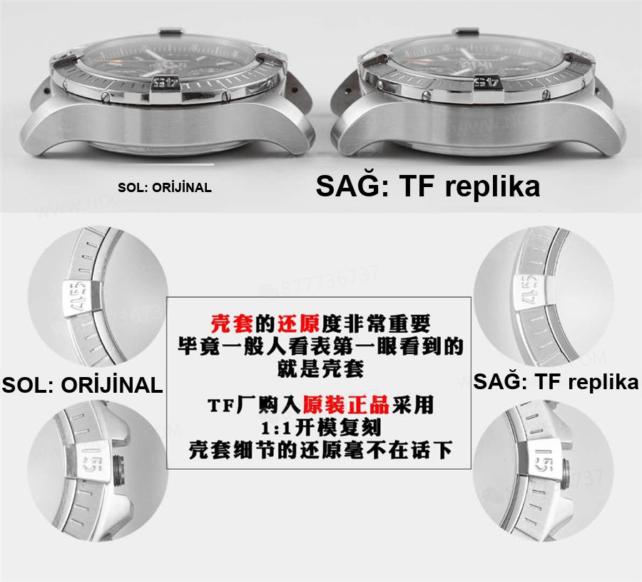Gerçek-replika karşılaştırması: TF Factory Breitling Avenger Chronograph Night Mission serisi — 5. fotoğraf
