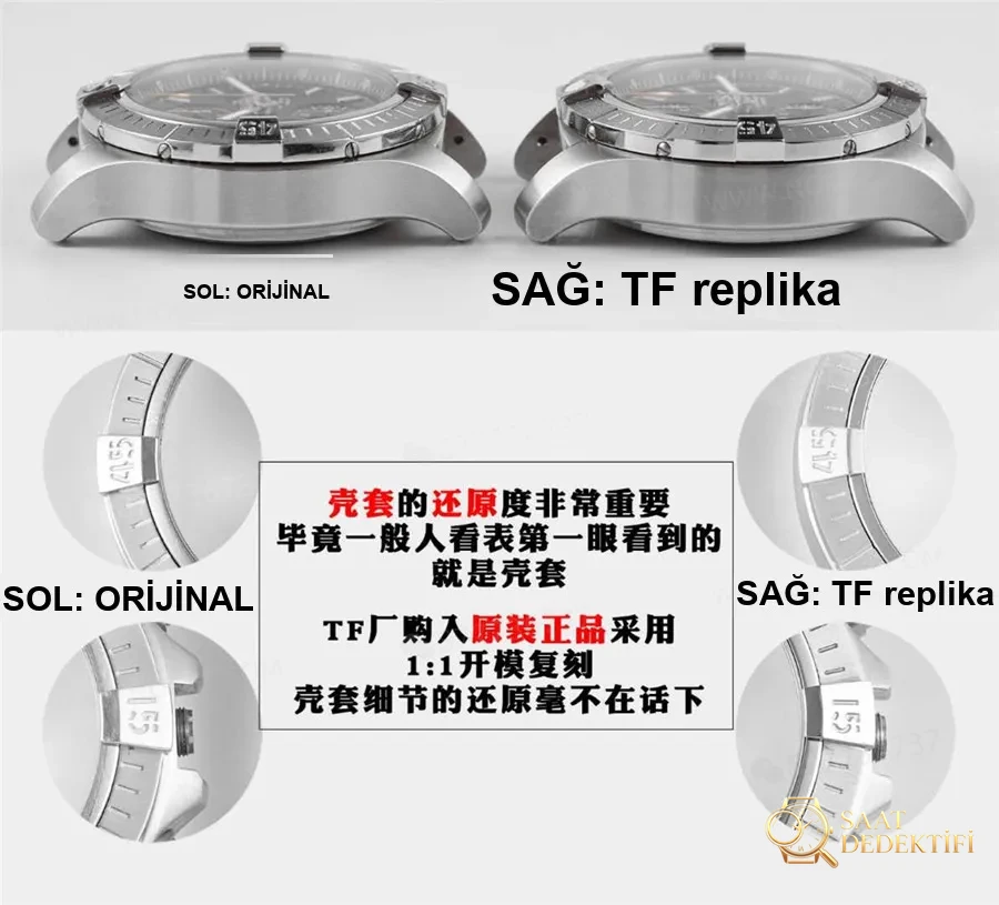 Gerçek-replika karşılaştırması: TF Factory Breitling Avenger Chronograph Night Mission serisi - Bilezik, Toka ve Klips Mekanizması