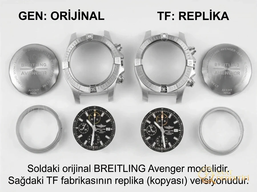 Gerçek-replika karşılaştırması: TF Factory Breitling Avenger Chronograph Night Mission serisi - Klips Kilidi ve Lazer Damgalar