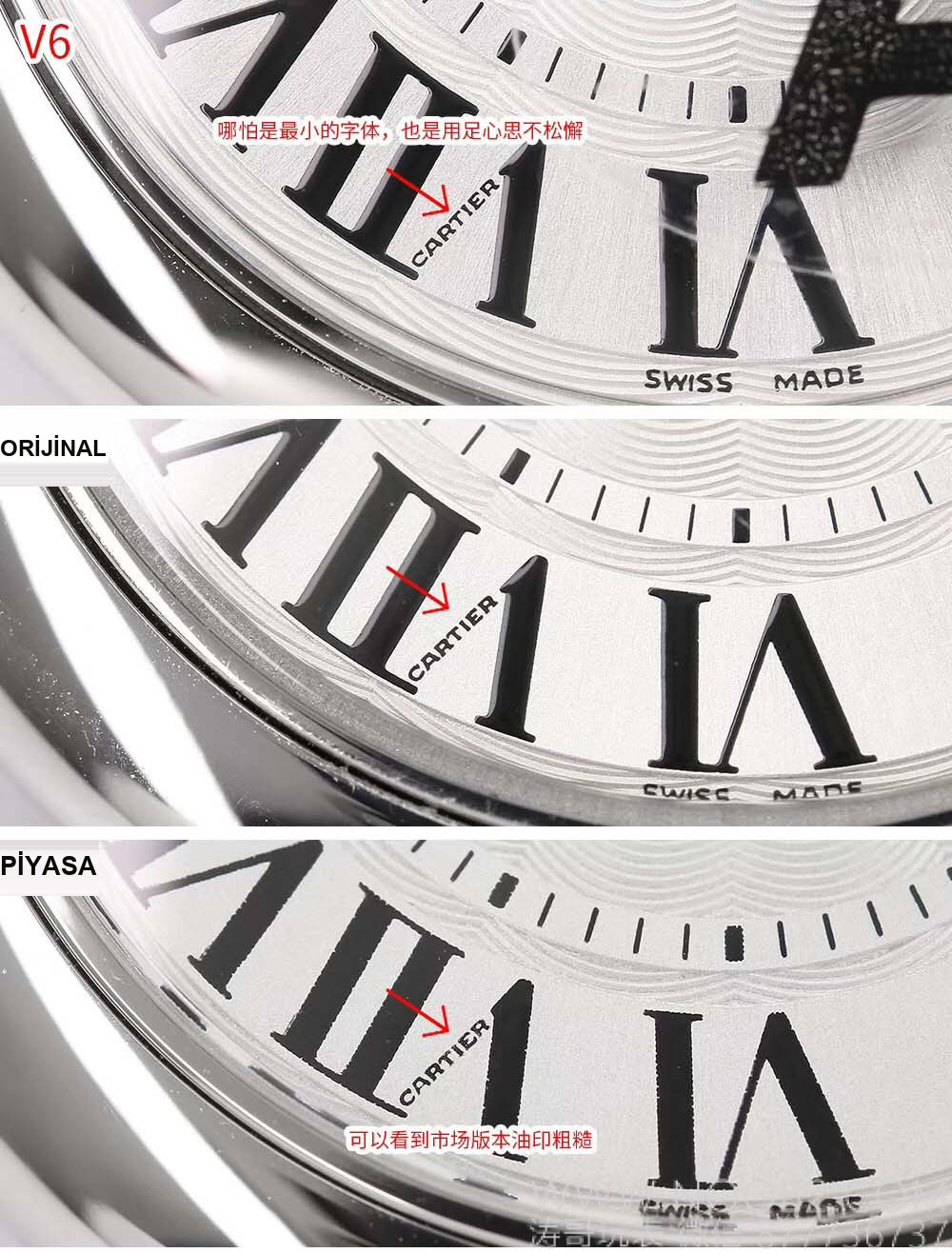 Gerçek-replika karşılaştırması: V6 Factory Cartier Ballon Bleu 33 mm — orijinal ile piyasa versiyonu karşıya, hangisi bir bakışta sahte belli oluyor? — 4. fotoğraf