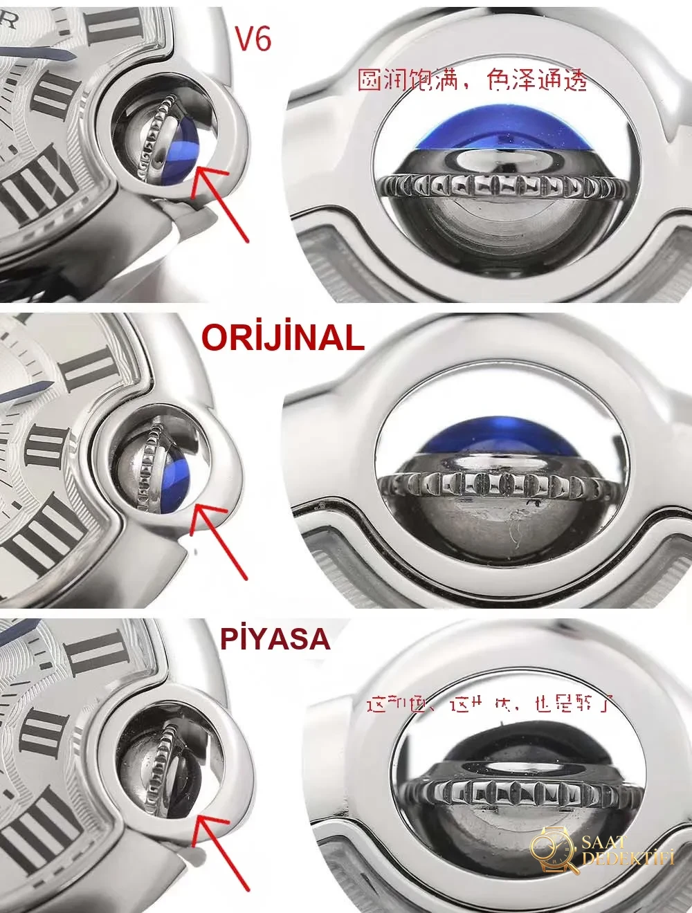 Réel ou réplique : V6 Factory Cartier Ballon Bleu 33 mm — version originale par rapport à la version du marché, laquelle peut être identifiée comme une contrefaçon en un coup d'œil ? - Clip Lock et tampons laser