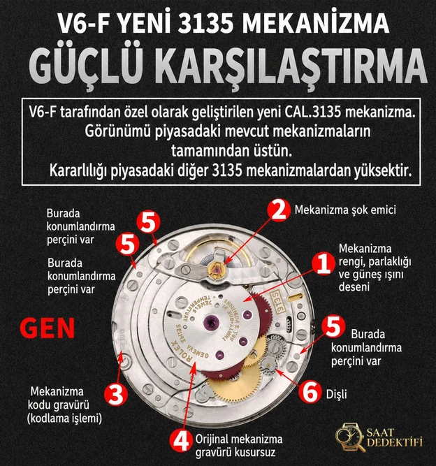 Gerçek-replika karşılaştırması: V6 Factory Rolex siyah Submariner 3135 mekanizması, orijinalle kıyaslandığında piyasa versiyonlarından hangi noktalarda daha iyi? - Arka Kapak ve Mekanizma Detayı