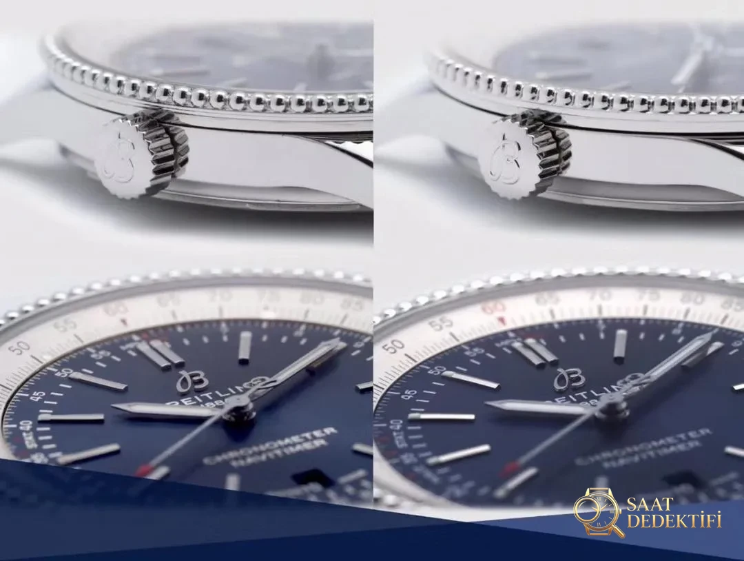 Gerçek-replika karşılaştırması: V7 Breitling Navitimer 1 orijinal SW200 mekanizmalı saat incelemesi - Klips Kilidi ve Lazer Damgalar