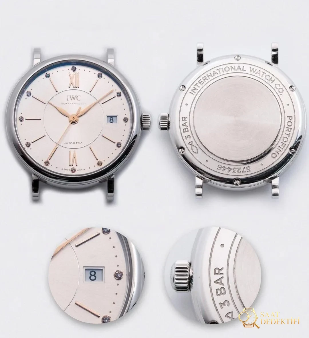 Gerçek-replika karşılaştırması: V7 Factory IWC kadın Portofino 37 mm saat incelemesi - Kadran Detayı ve Bezel İşçiliği