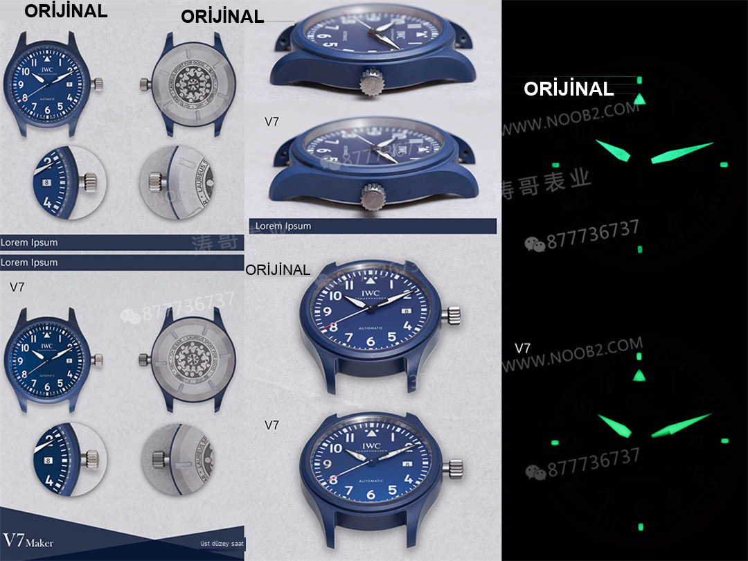 Gerçek-replika karşılaştırması: V7 Factory IWC Mark XVIII sisli mavi seramik IW328101 Laureus — 3. fotoğraf
