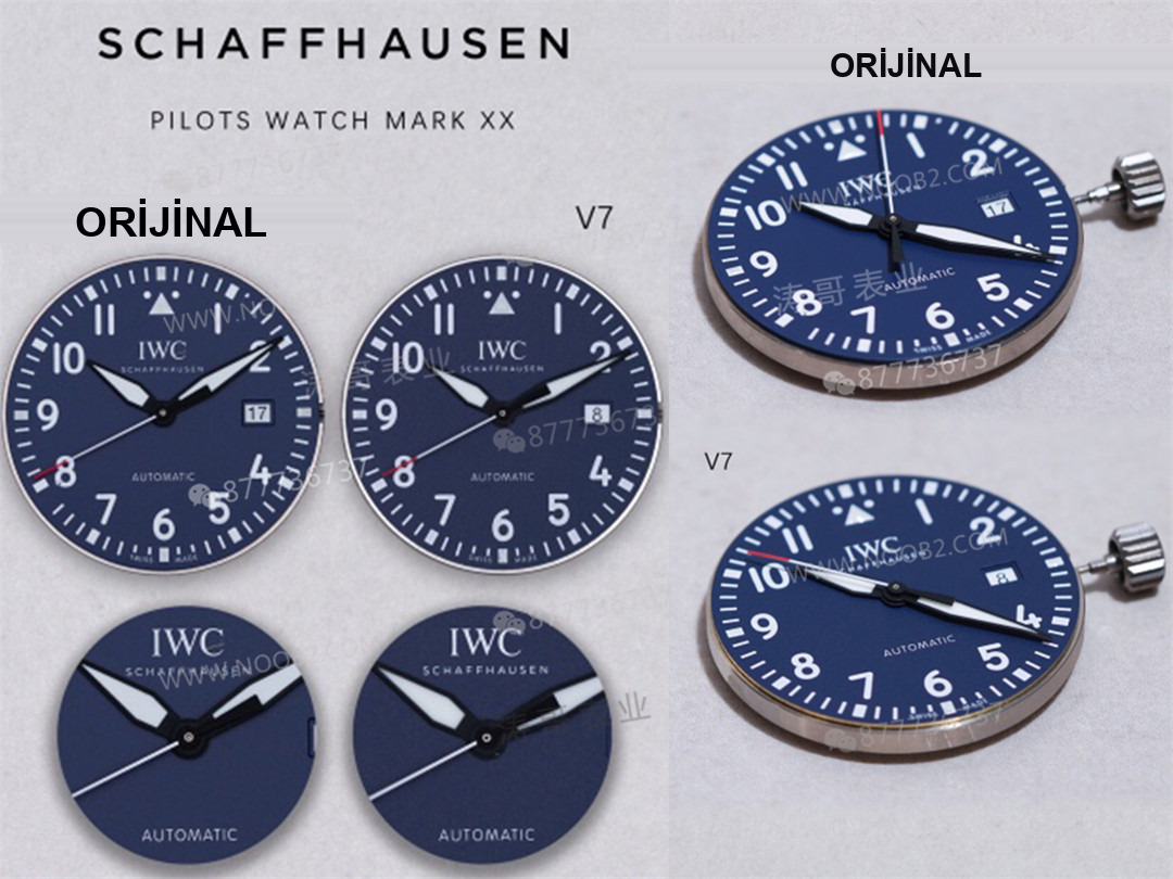 Gerçek-replika karşılaştırması: V7 Factory IWC Mark XVIII sisli mavi seramik IW328101 Laureus — 4. fotoğraf