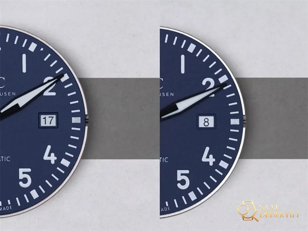 Gerçek-replika karşılaştırması: V7 Factory IWC Mark XVIII sisli mavi seramik IW328101 Laureus - Klips Kilidi ve Lazer Damgalar
