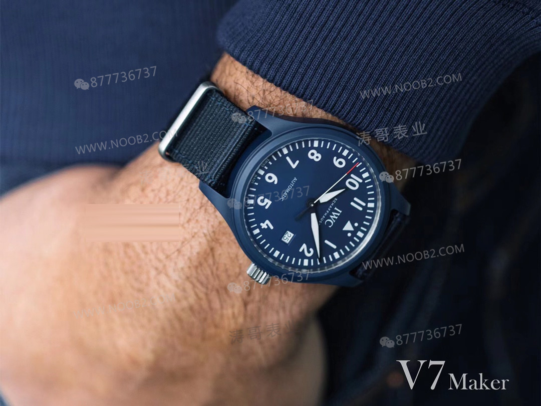 Gerçek-replika karşılaştırması: V7 Factory IWC Mark XVIII sisli mavi seramik IW328101 Laureus — 11. fotoğraf