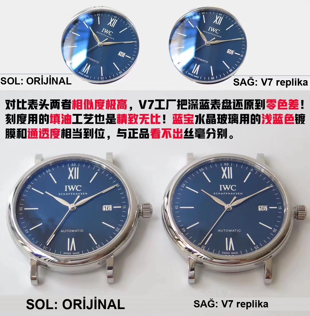 Gerçek-replika karşılaştırması: V7 Factory IWC Portofino 150. Yıl iw356518 orijinal İsviçre ETA2892 mekanizmalı replika saatin orijinalle karşılaştırmalı incelemesi — 2. fotoğraf