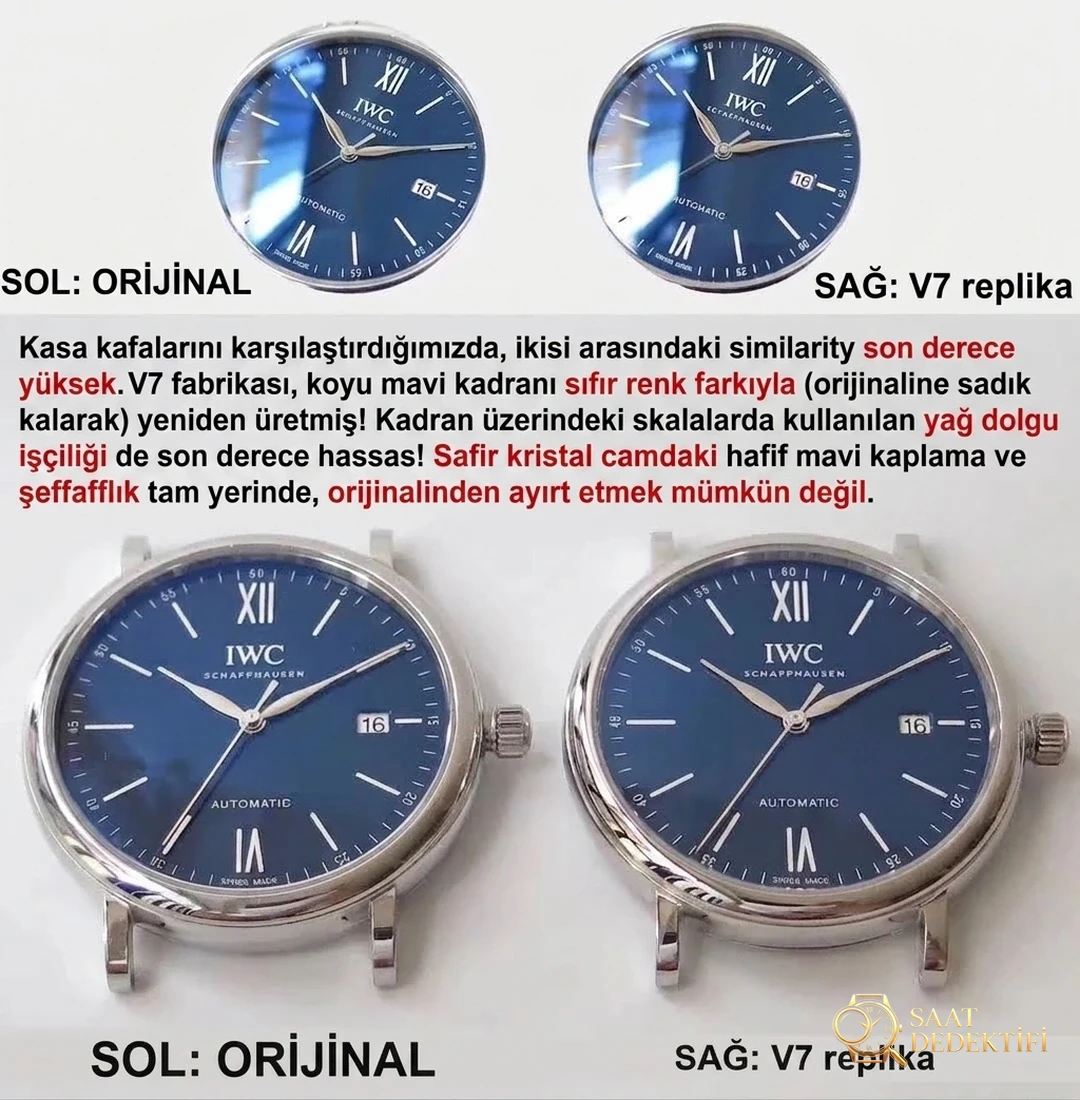 Gerçek-replika karşılaştırması: V7 Factory IWC Portofino 150. Yıl iw356518 orijinal İsviçre ETA2892 mekanizmalı replika saatin orijinalle karşılaştırmalı incelemesi - Kadran Detayı ve Bezel İşçiliği