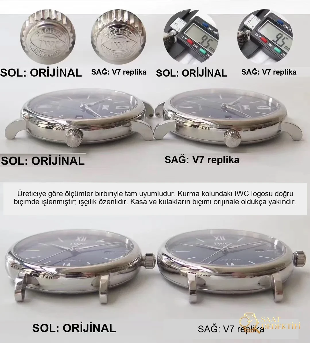 Gerçek-replika karşılaştırması: V7 Factory IWC Portofino 150. Yıl iw356518 orijinal İsviçre ETA2892 mekanizmalı replika saatin orijinalle karşılaştırmalı incelemesi - Kasa Profili ve Kurma Kolu İncelemesi