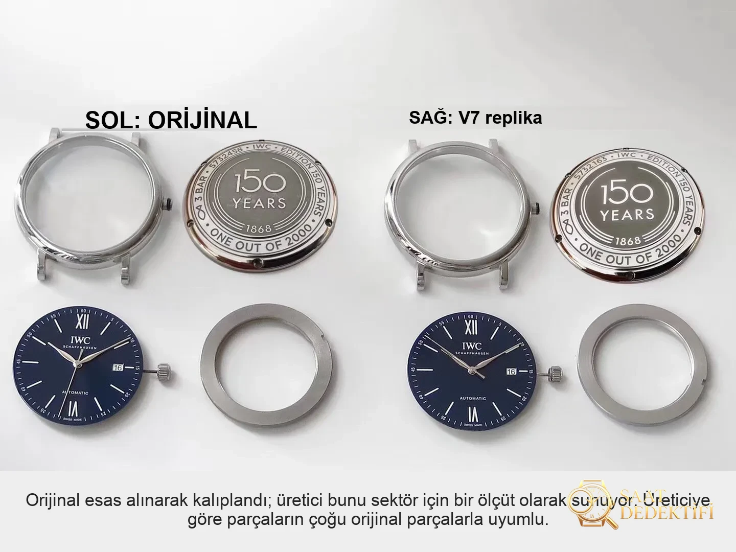 Gerçek-replika karşılaştırması: V7 Factory IWC Portofino 150. Yıl iw356518 orijinal İsviçre ETA2892 mekanizmalı replika saatin orijinalle karşılaştırmalı incelemesi - Bilezik, Toka ve Klips Mekanizması