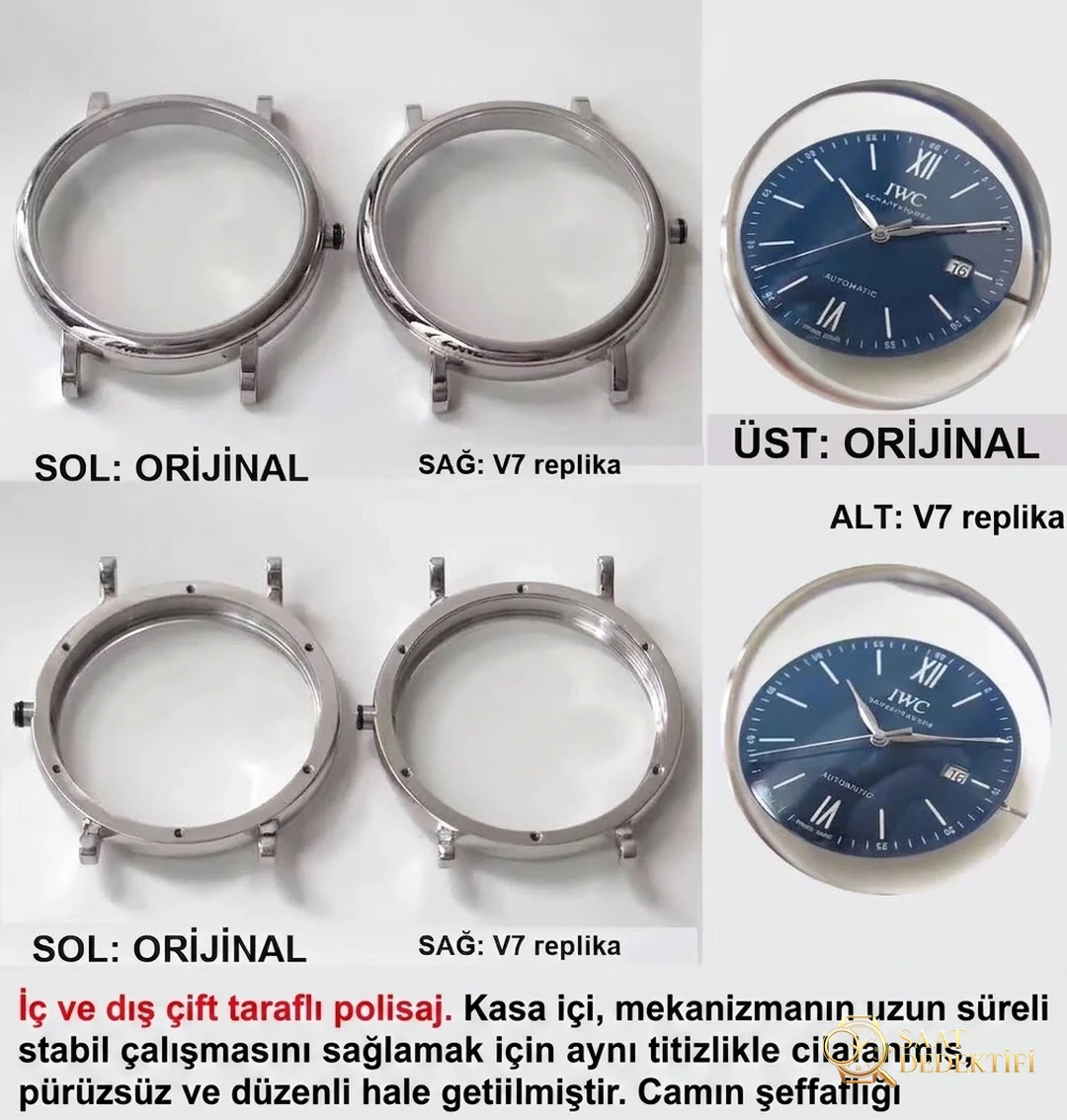 Gerçek-replika karşılaştırması: V7 Factory IWC Portofino 150. Yıl iw356518 orijinal İsviçre ETA2892 mekanizmalı replika saatin orijinalle karşılaştırmalı incelemesi - Makro Kadran ve İndeks İşçiliği