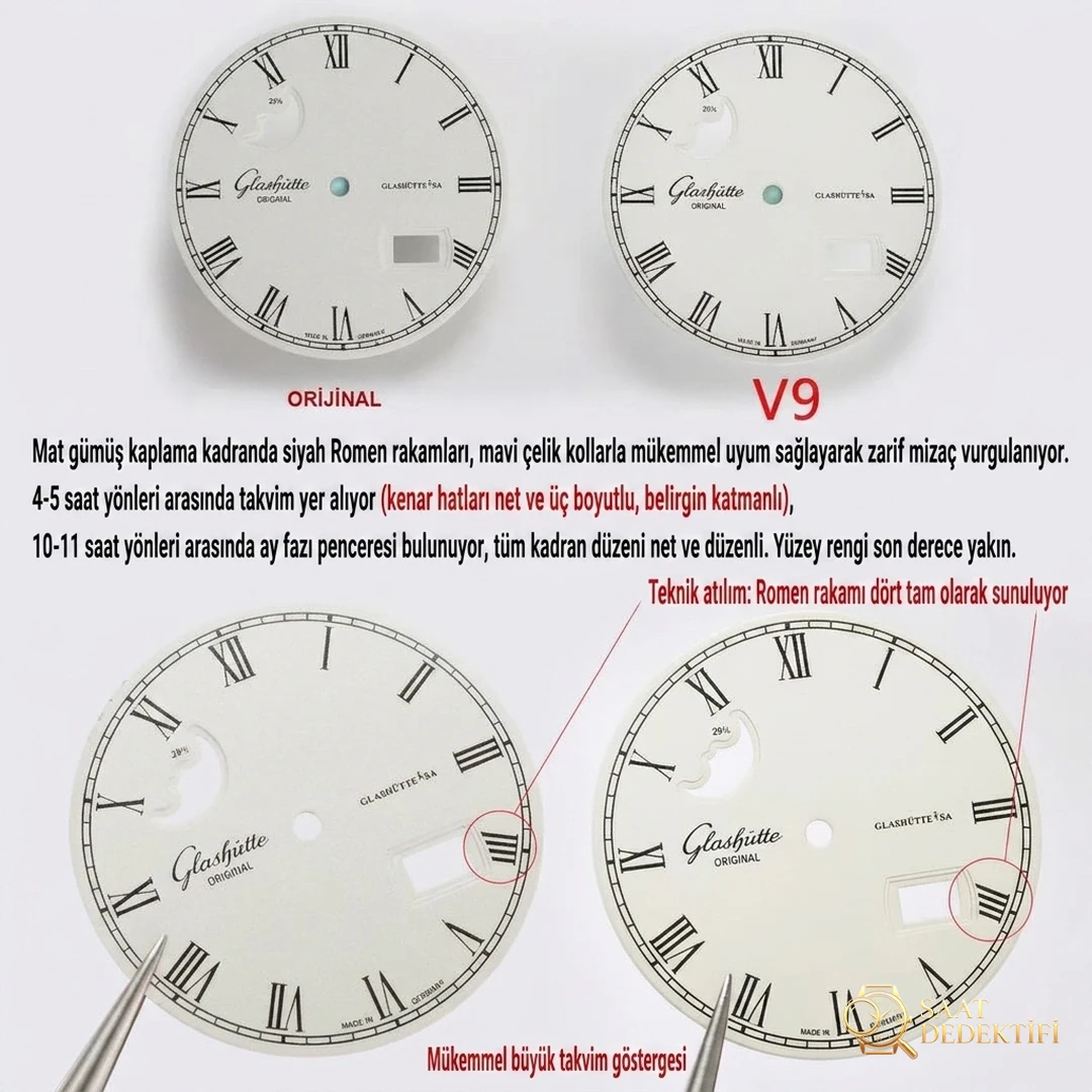 Gerçek-replika karşılaştırması: V9 Factory Glashütte Original Senator 1-36-04 çift atlamalı büyük tarih ay evreli saatini nasıl yapmış? - Arka Kapak Gravür ve Seri Numarası
