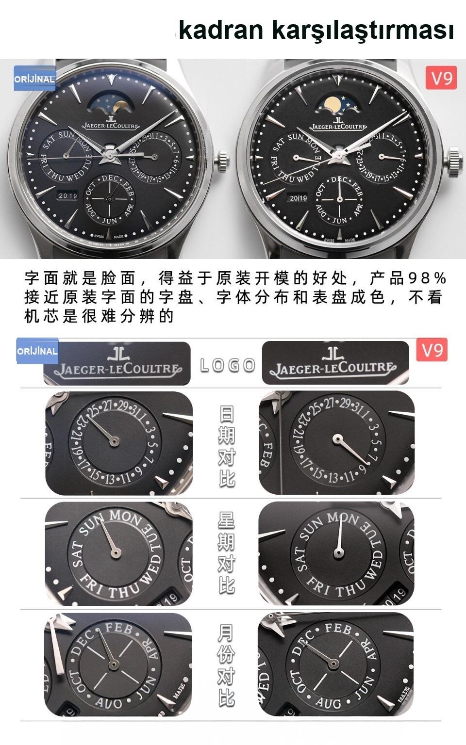 Gerçek-replika karşılaştırması: V9 Jaeger-LeCoultre Master perpetual calendar replika saatin orijinalle karşılaştırmalı incelemesi — 7. fotoğraf
