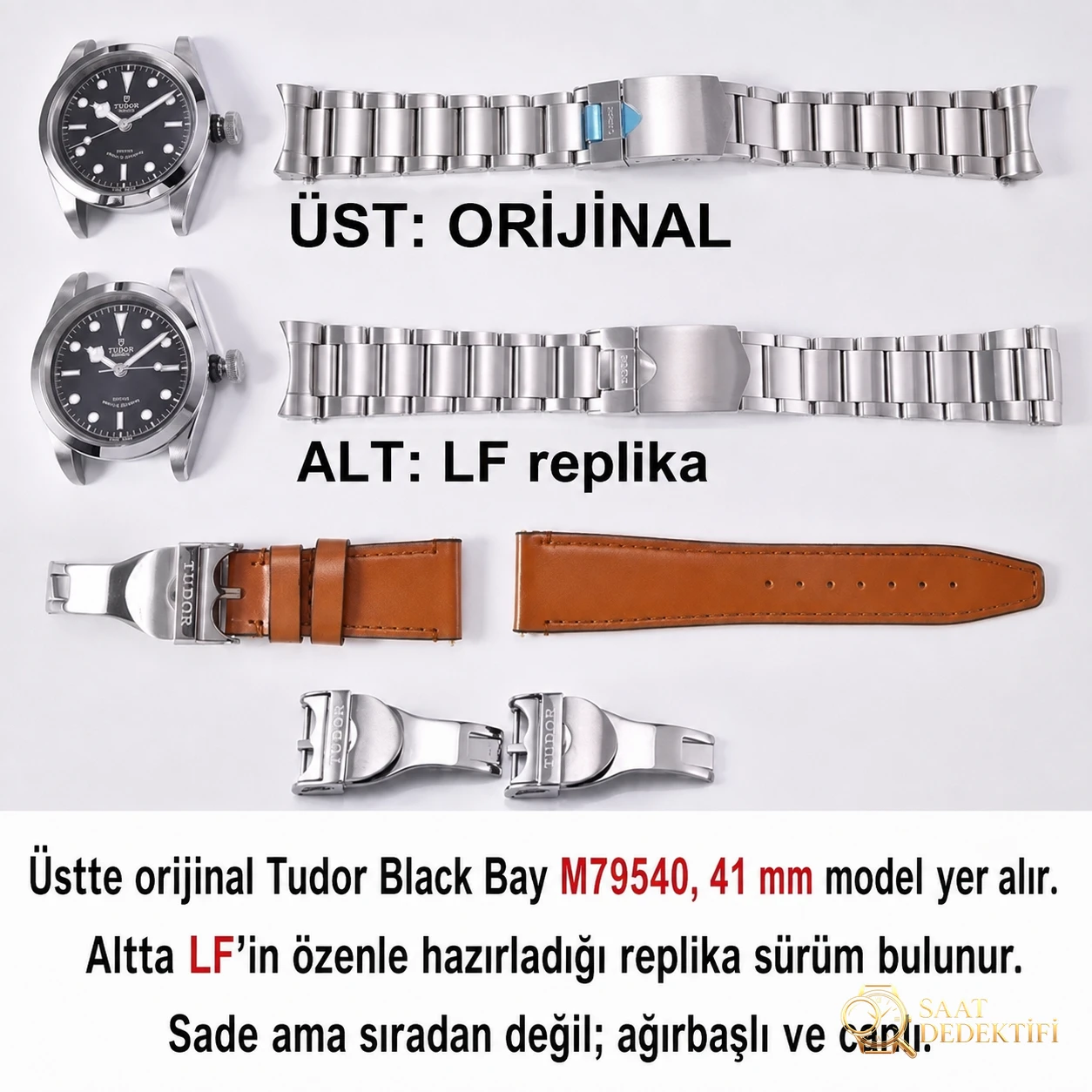 Gerçek-replika karşılaştırması ve inceleme: LF Factory Tudor Black Bay M79540 serisi 41 mm replika saat nasıl? - Bilezik, Toka ve Klips Mekanizması