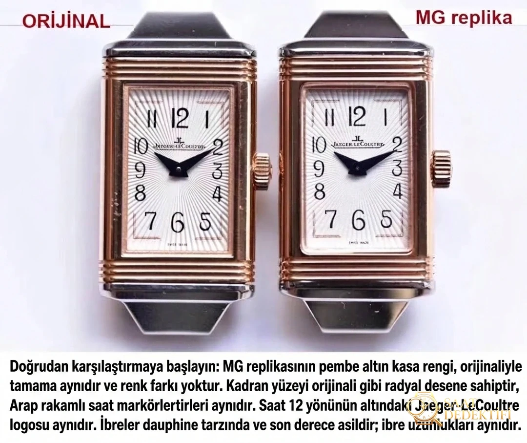 Gerçek-replika karşılaştırması ve orijinal inceleme: MG Factory Jaeger-LeCoultre Reverso serisi 3263520, İsviçre mekanizmalı bayan replika saat - Kadran Detayı ve Bezel İşçiliği