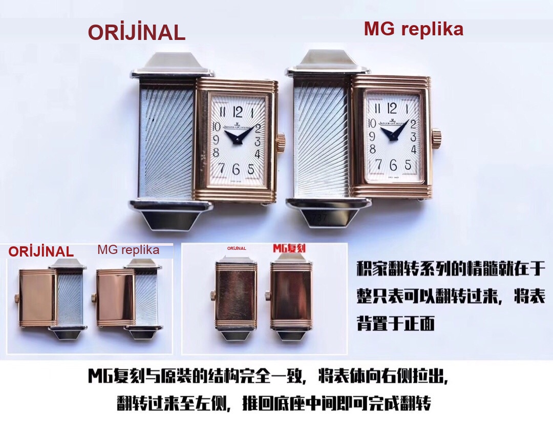 Gerçek-replika karşılaştırması ve orijinal inceleme: MG Factory Jaeger-LeCoultre Reverso serisi 3263520, İsviçre mekanizmalı bayan replika saat — 5. fotoğraf