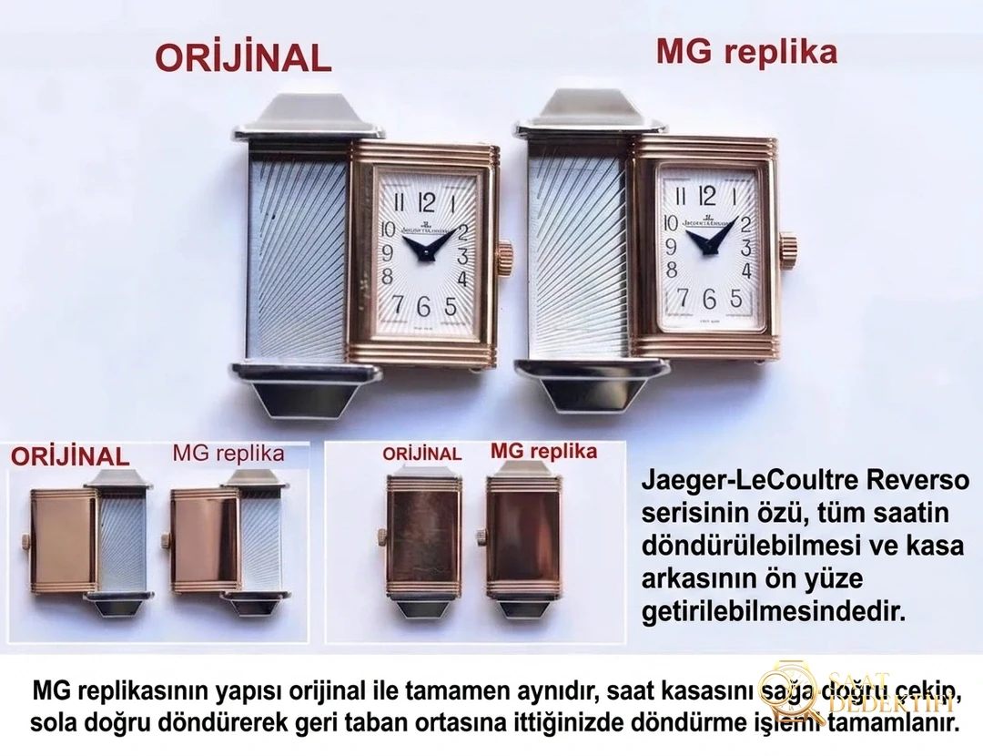 Gerçek-replika karşılaştırması ve orijinal inceleme: MG Factory Jaeger-LeCoultre Reverso serisi 3263520, İsviçre mekanizmalı bayan replika saat - Bilezik, Toka ve Klips Mekanizması