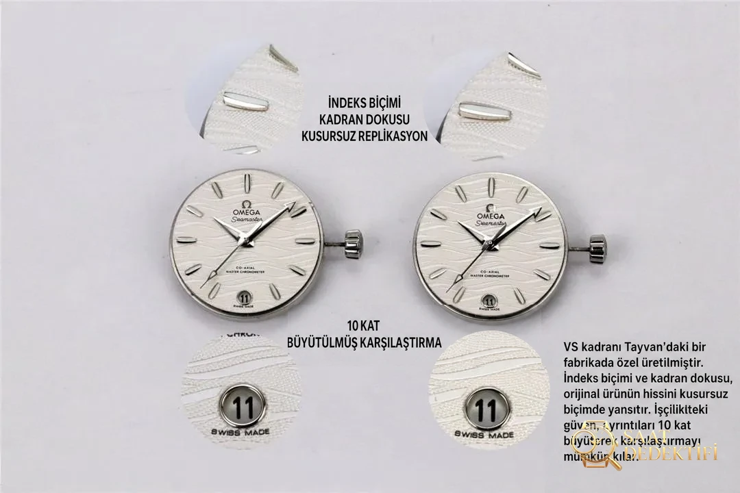 Gerçek-replika karşılaştırması: VS Factory Omega Seamaster 150 metre serisi kadın kol saati - Arka Kapak ve Mekanizma Detayı