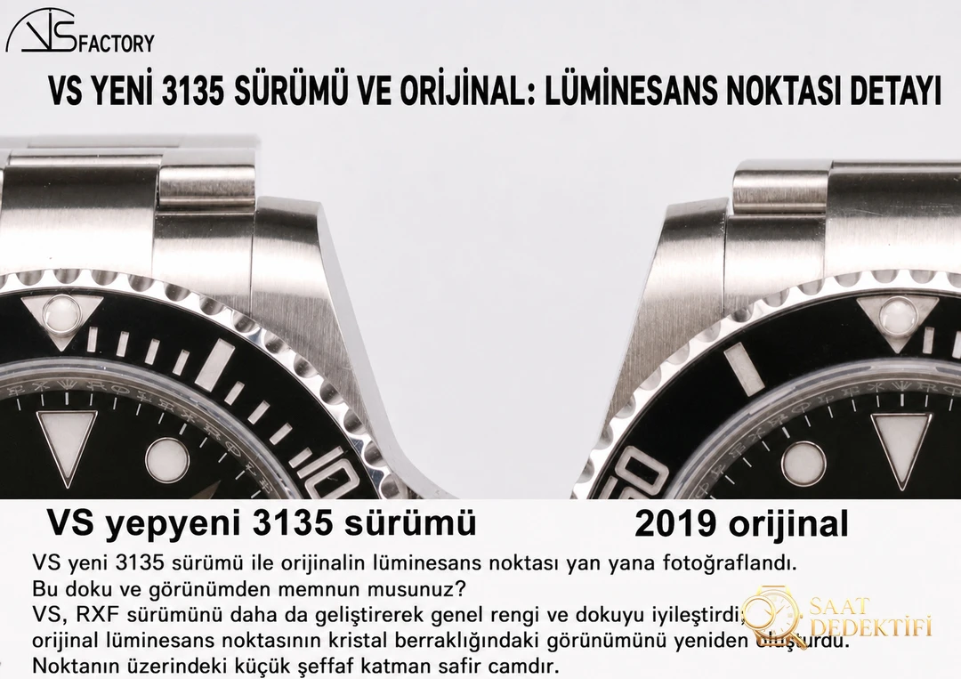 Gercek Replika Karsilastirmasi vs Factory Yeni 3135 Yesilsiyah Submarin... - Ön Görünüm ve Kasa Tasarımı