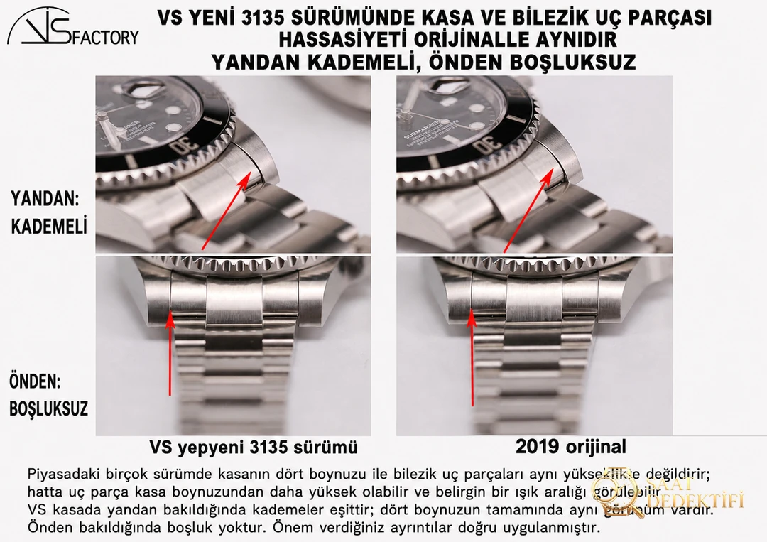 Gerçek-replika karşılaştırması: VS Factory yeni 3135 yeşil/siyah Submariner SUB saat incelemesi - Bilezik, Toka ve Klips Mekanizması