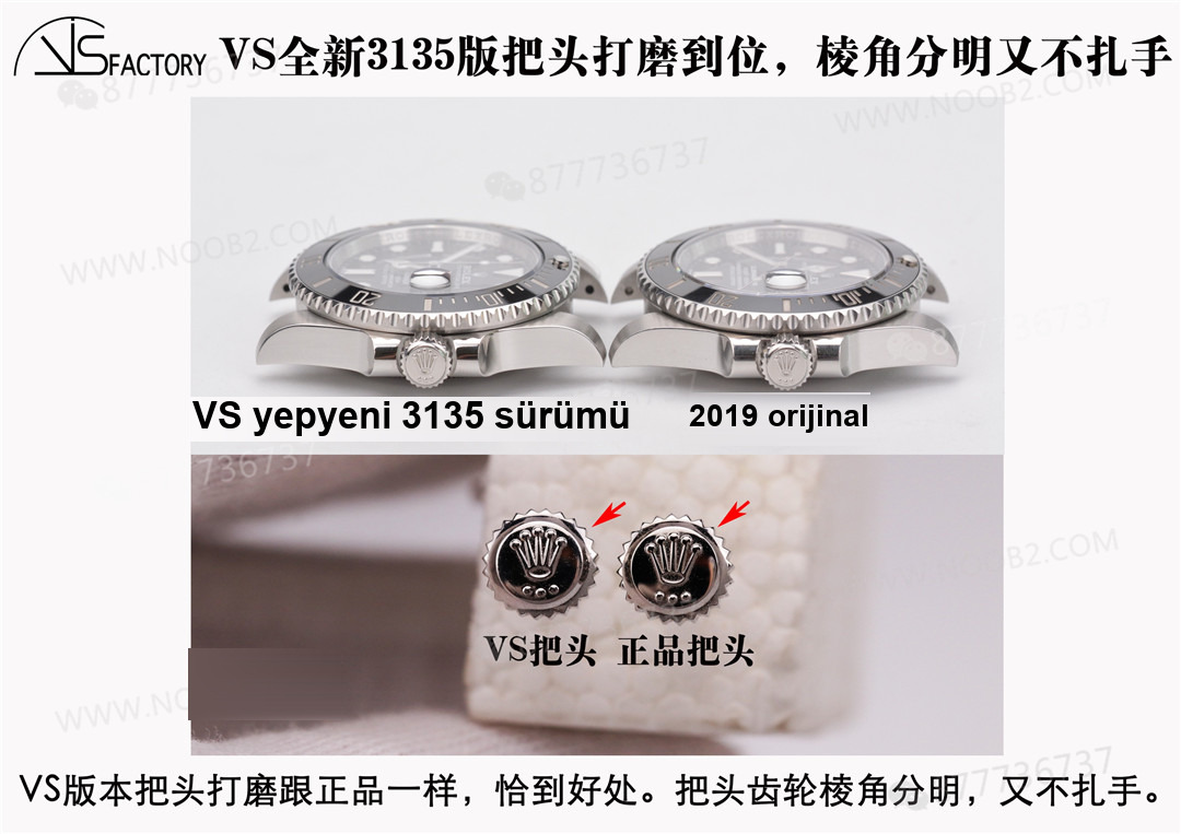Gerçek-replika karşılaştırması: VS Factory yeni 3135 yeşil/siyah Submariner SUB saat incelemesi — 6. fotoğraf