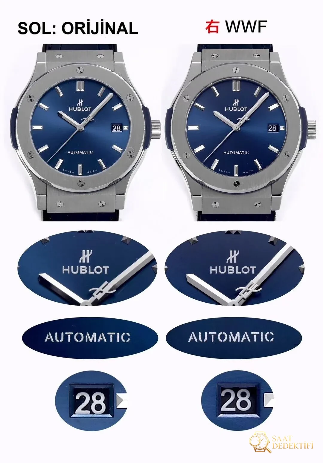 Gerçek-replika karşılaştırması: WWF Factory Hublot Classic Fusion serisi 511.NX.7170.LR 45 MM replika saat ile orijinalin karşılaştırmalı incelemesi - Bilezik, Toka ve Klips Mekanizması