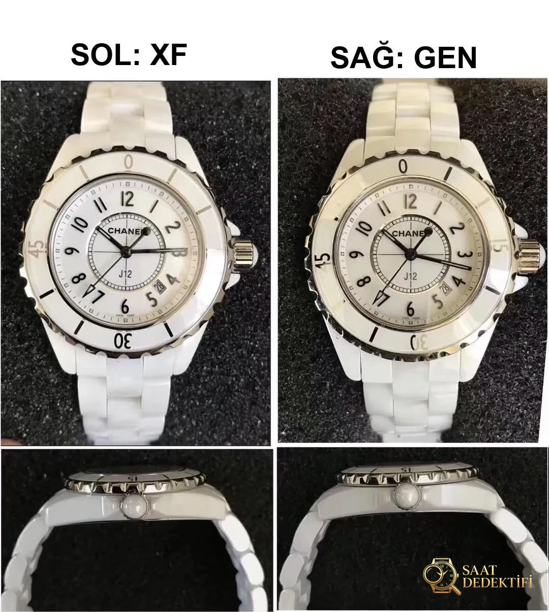 Gerçek-replika karşılaştırması: XF Chanel J12 siyah ve beyaz, orijinal İsviçre kuvars mekanizması ETA956 ile üretilen replika iyi mi? - Kadran Detayı ve Bezel İşçiliği