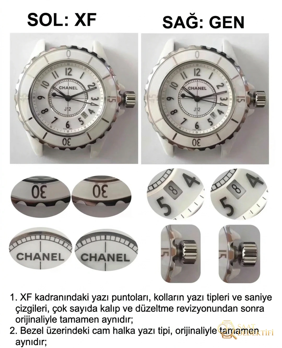 Gerçek-replika karşılaştırması: XF Chanel J12 siyah ve beyaz, orijinal İsviçre kuvars mekanizması ETA956 ile üretilen replika iyi mi? - Arka Kapak ve Mekanizma Detayı