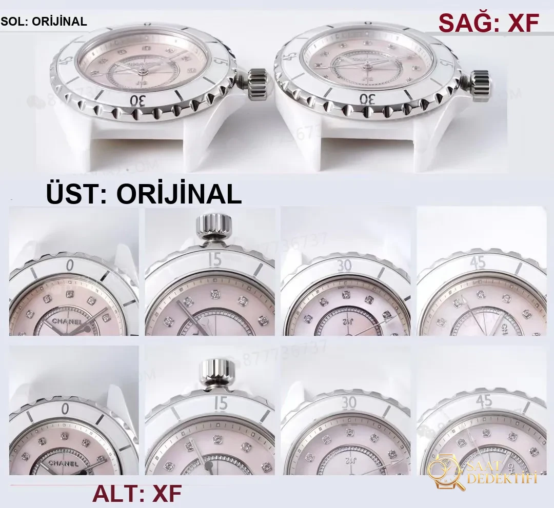 Gerçek-replika karşılaştırması: XF Factory Chanel J12 pembe sedef kadranlı H5513 saat incelemesi - Arka Kapak ve Mekanizma Detayı