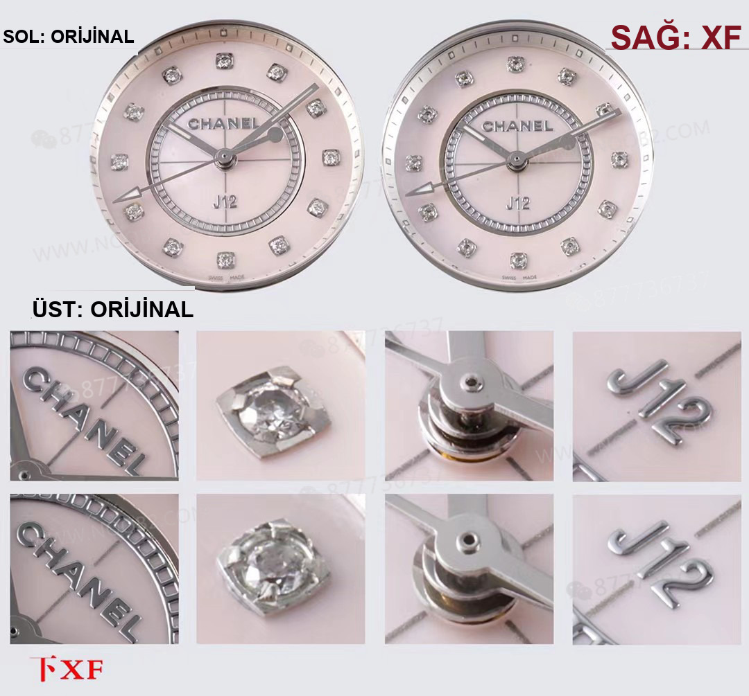 Gerçek-replika karşılaştırması: XF Factory Chanel J12 pembe sedef kadranlı H5513 saat incelemesi — 5. fotoğraf