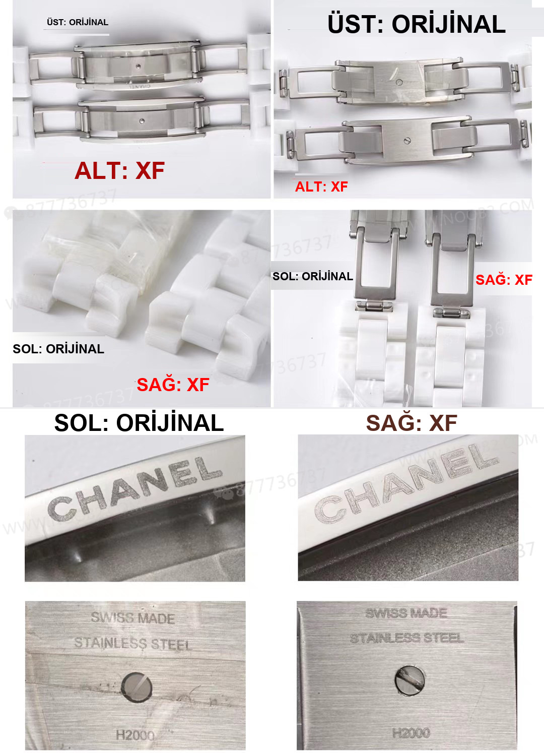 Gerçek-replika karşılaştırması: XF Factory Chanel J12 pembe sedef kadranlı H5513 saat incelemesi — 11. fotoğraf
