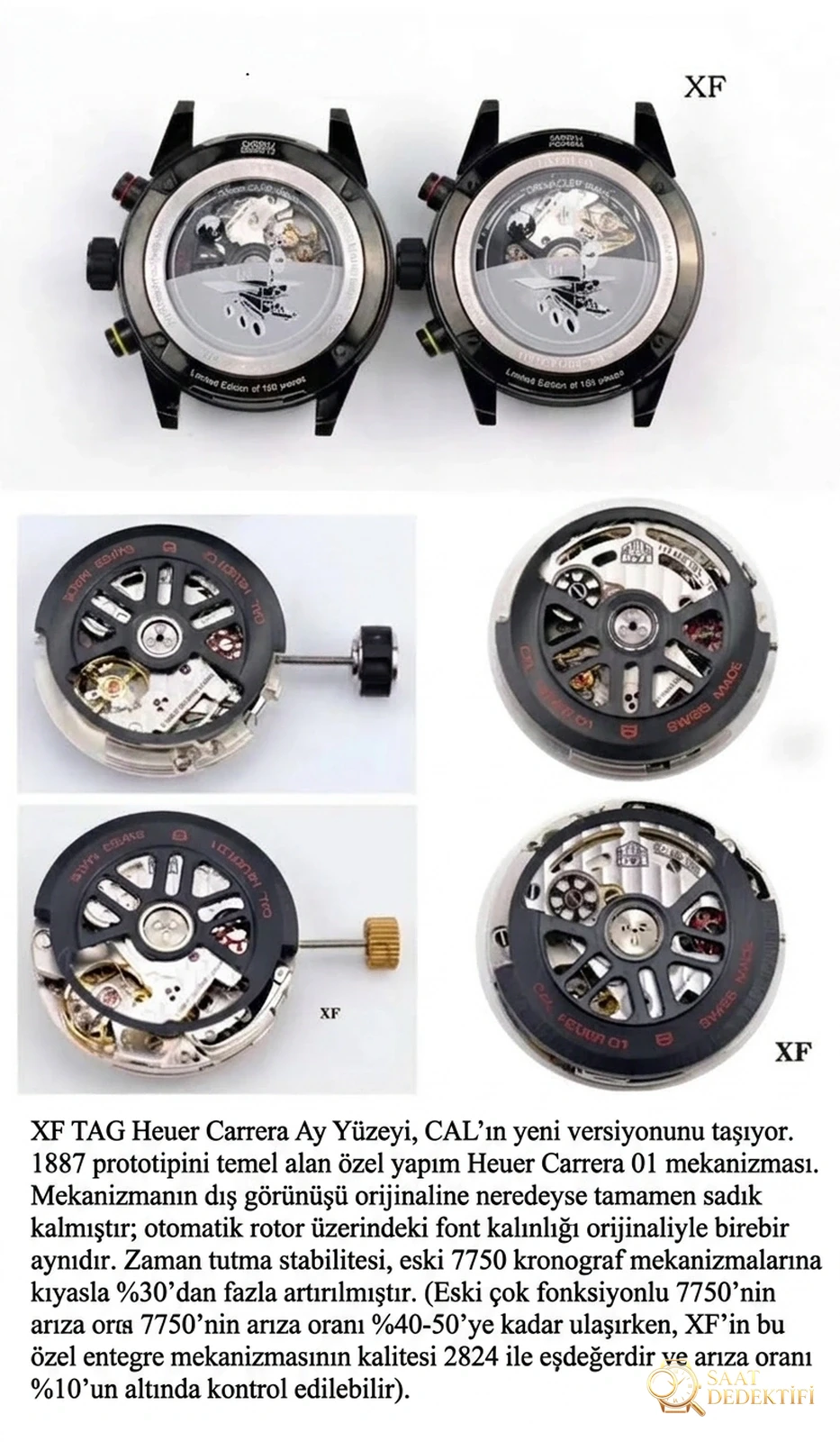 Gerçek-Replika Karşılaştırması: XF TAG Heuer Carrera Ay Yüzeyi Heuer 01 CLEP Özel Sürüm - Bezel İçi Rehaut Gravürü ve Hizalaması