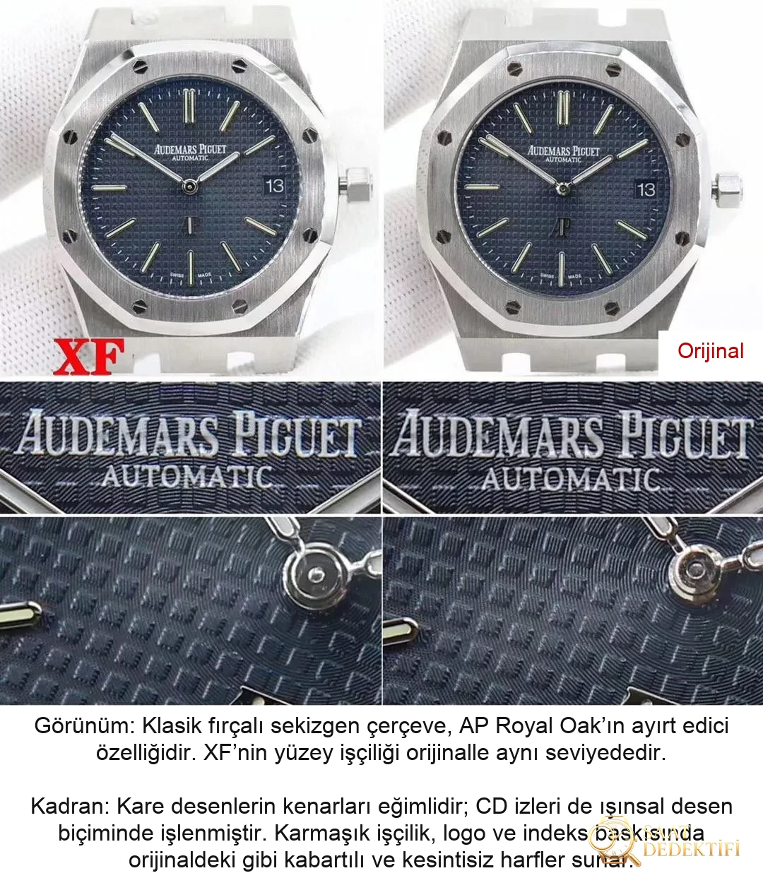 Gerçek-replika karşılaştırması: XF15202 replika ile orijinal AP Royal Oak klasik ultra ince iki iğneli çelik saat - Kasa Profili ve Kurma Kolu İncelemesi