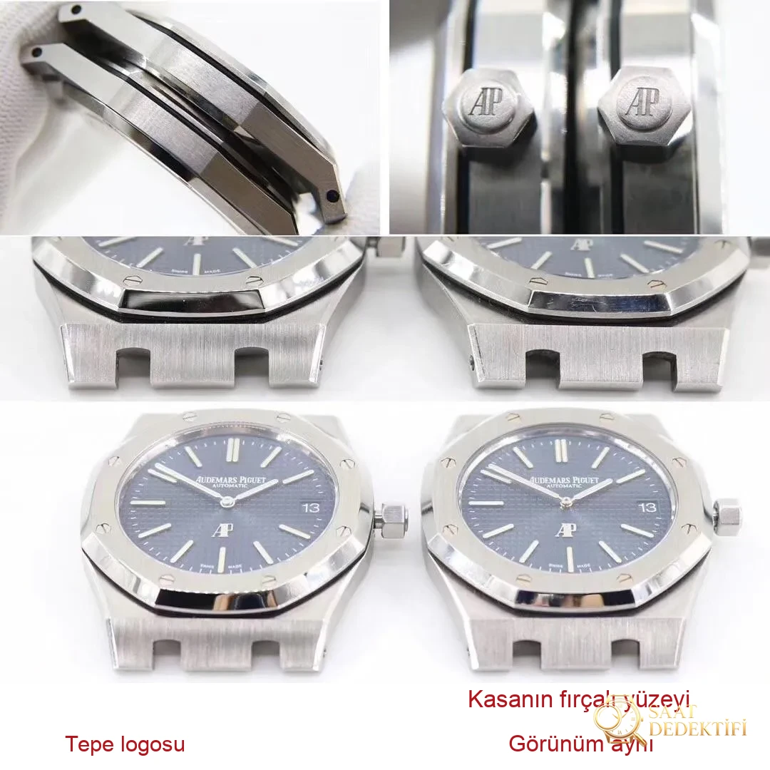 Gerçek-replika karşılaştırması: XF15202 replika ile orijinal AP Royal Oak klasik ultra ince iki iğneli çelik saat - Klips Kilidi ve Lazer Damgalar