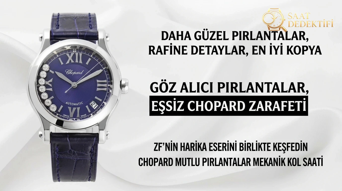 Gerçek-Replika Karşılaştırması: ZF Factory Chopard Happy Diamonds 7 Elmaslı 278559, Sea-Gull 2892 Mekanizmalı 36 mm Otomatik Kadın Kol Saati — Orijinal İncelemesi - Kadran Detayı ve Bezel İşçiliği
