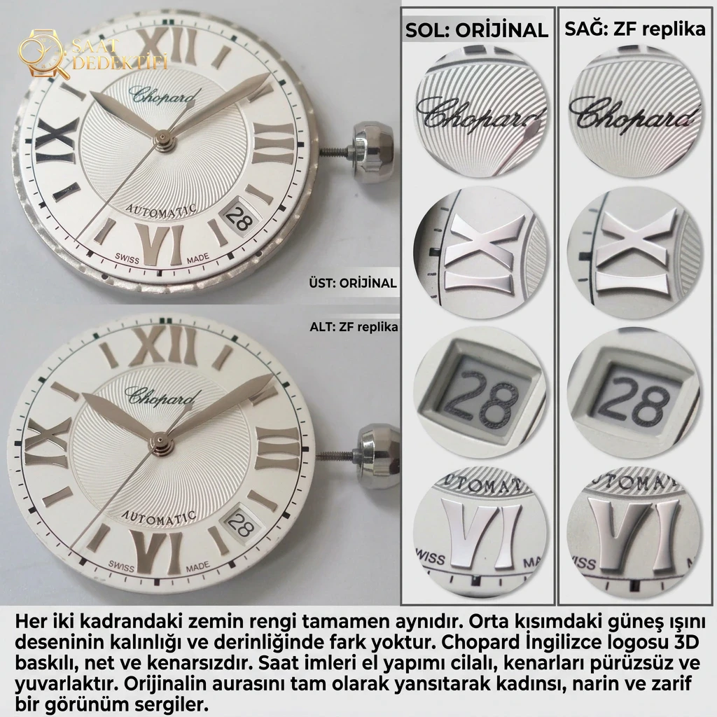 Gerçek-Replika Karşılaştırması: ZF Factory Chopard Happy Diamonds 7 Elmaslı 278559, Sea-Gull 2892 Mekanizmalı 36 mm Otomatik Kadın Kol Saati — Orijinal İncelemesi - Koleksiyon ve Vitrin Görünümü